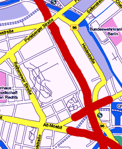 Geplante Strecke in Moabit Geplante Strecke in Moabit