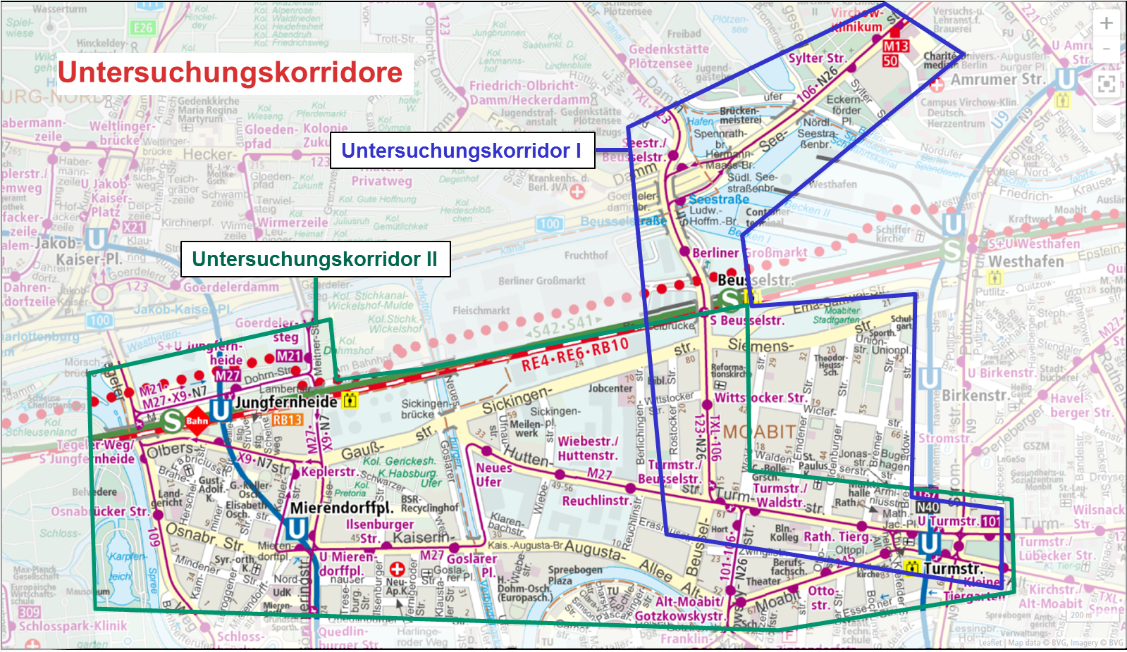 Grafik: Die Untersuchungskorridore, Quelle: SenUVK
